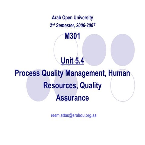 Process Quality Management, Human Resources, QualityAssurance