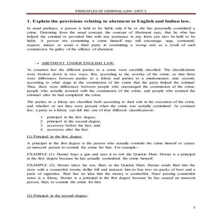 Abetment and Criminal Conspiracy under English and Indian law