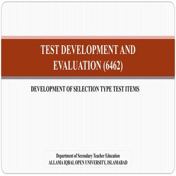 TEST DEVELOPMENT AND EVALUATION (6462)