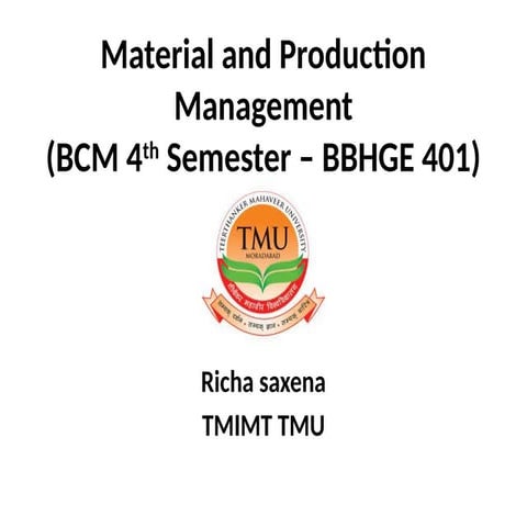UNIT 5 - BCHGE 401 Material and Production Management.pptx