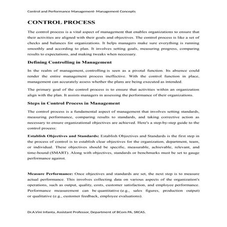 CONTROL AND PERFORMANCE MANAGEMENT DOCUMENT