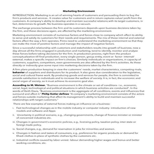 Unit 5   marketing environment - Class 11 - CBSE - 2016/17