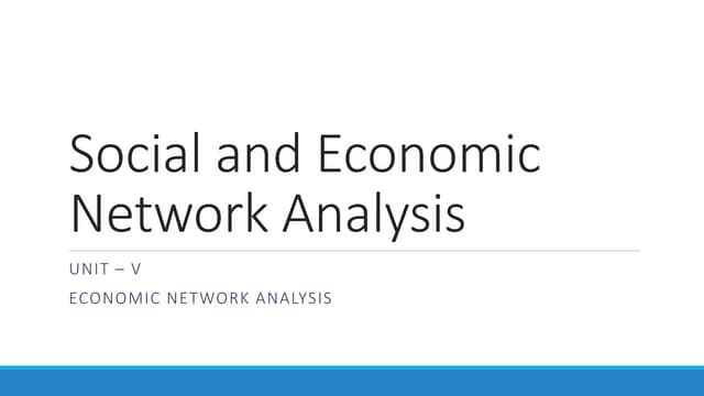 Economic network analysis - Part 1