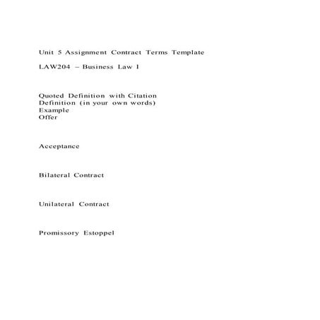 Unit 5 assignment contract terms template law204 – business l
