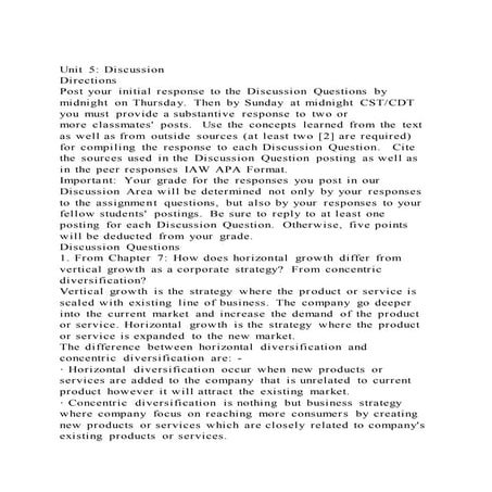 Unit 5 discussion directionspost your initial response to the 