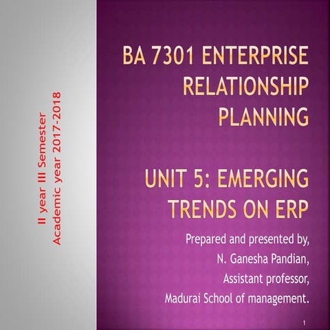 Enterprise Resource Planning Unit 5 emerging trends on ERP
