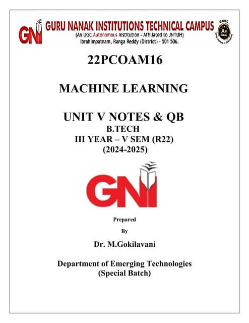 22PCOAM16 Machine Learning Unit V Full notes & QB