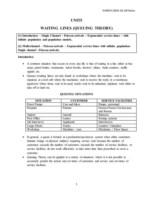 OR Unit 5 queuing theory