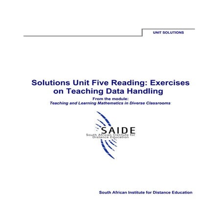 Ace Maths Solutions Unit Five Reading: Exercises on Teaching Data Handling (w...
