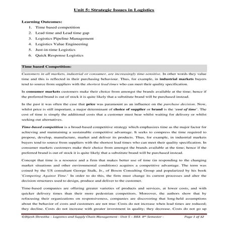 Unit 5 strategic issues in logistics   lscm (32 pages)logistics management 