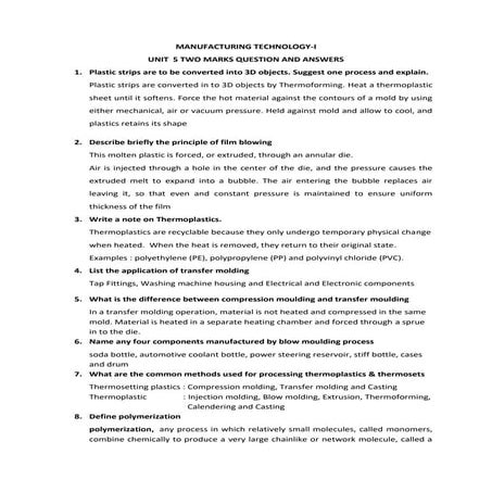 Unit 5 two marks plastics | PDF