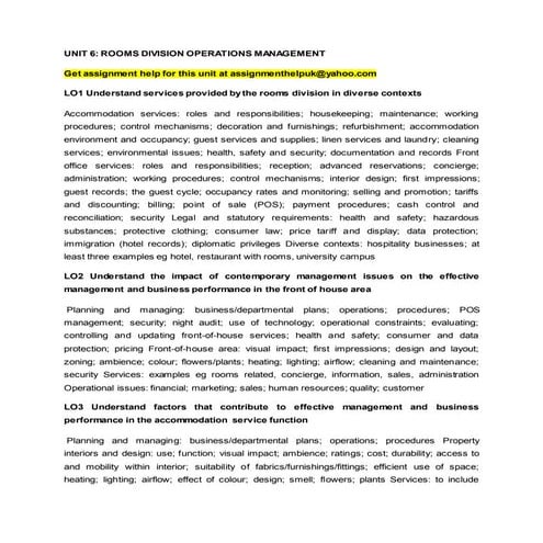 UNIT 6: ROOMS DIVISION OPERATIONS MANAGEMENT | DOCX