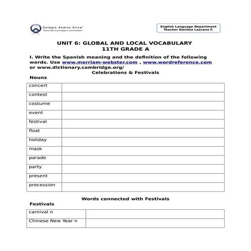 Unit 6 Help word list | PDF