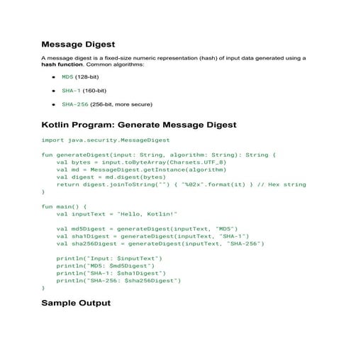 Unit 6  Message Digest  Message Digest  Message Digest