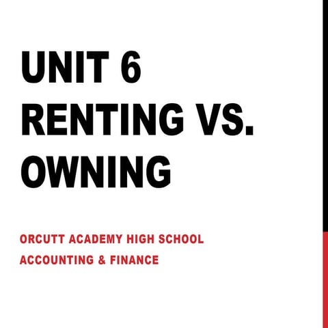 Unit 6 Renting vs. Buying