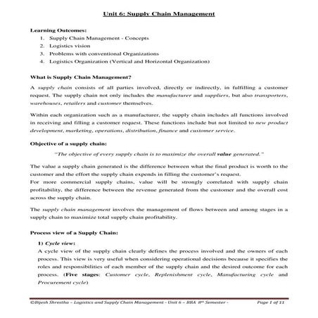 Unit 6 supply chain management   lscm (11 pages)logistics management 