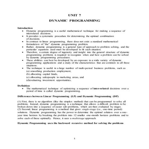 Unit 7 dynamic programming | PDF