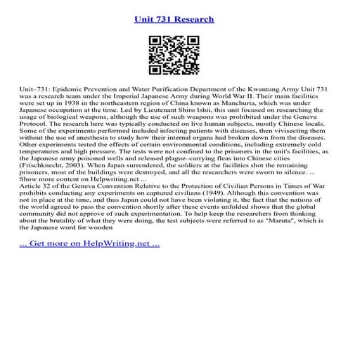 Unit 731 Research | PDF