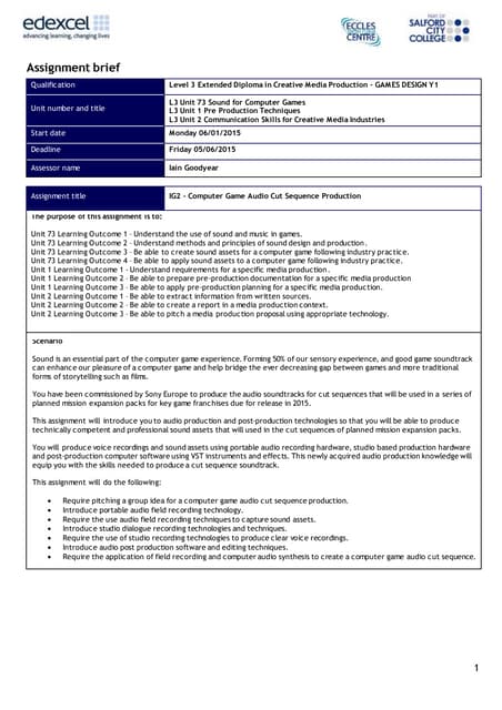 Unit 73 assignment brief