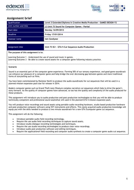 Unit 73 ig1 assignment Brief