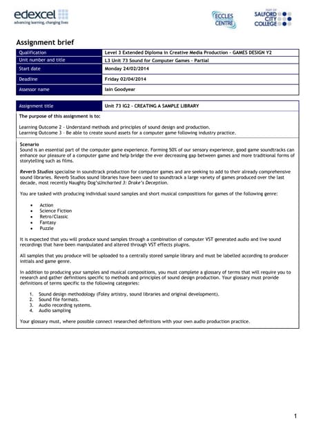 Unit 73 ig2 assignment creating a sample library 2013_y2bnbn