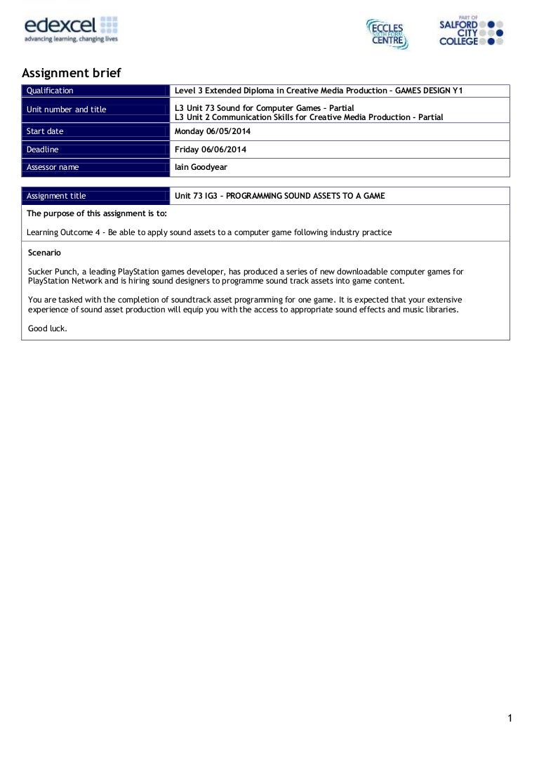 Unit 73 IG3 assignment programming sound assets to a game