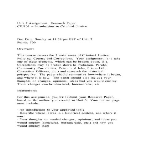 Unit 7 assignment research paper crj101 – introduction to crim