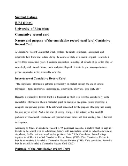  commulative reecord card