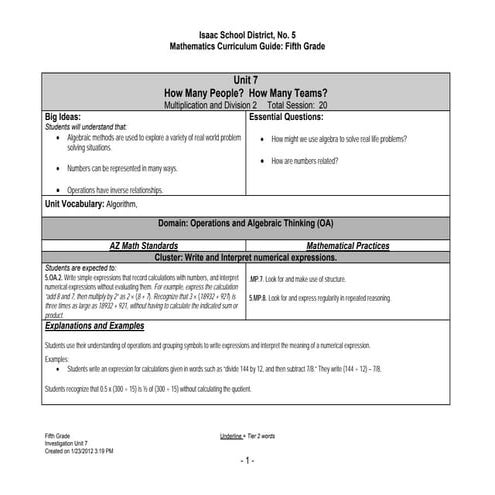 Unit 7 Fifth Grade cs 2012 2013