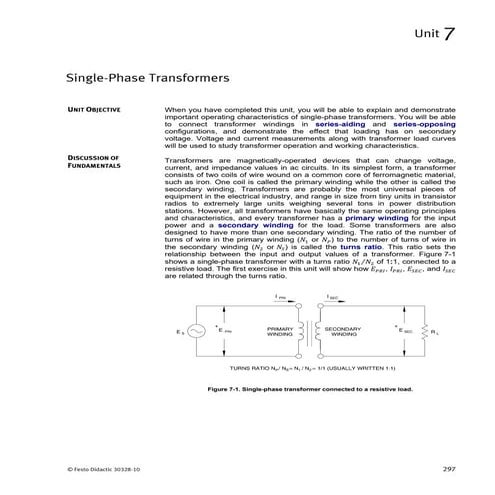 Power Circuits and Transforers-Unit 7 Labvolt Student Manual