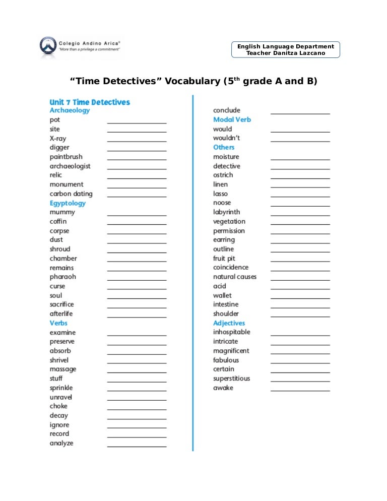 Unit 7 Time Detectives Vocabulary
