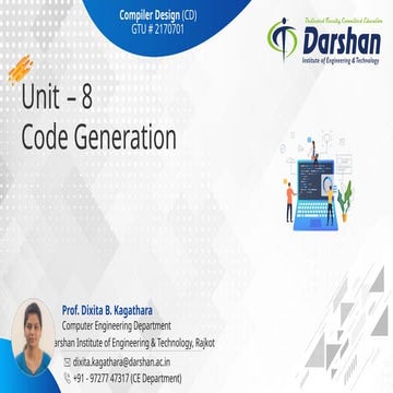 COMPILER DESIGN UNIT 8 CODE GENERATION FINAL PHASE