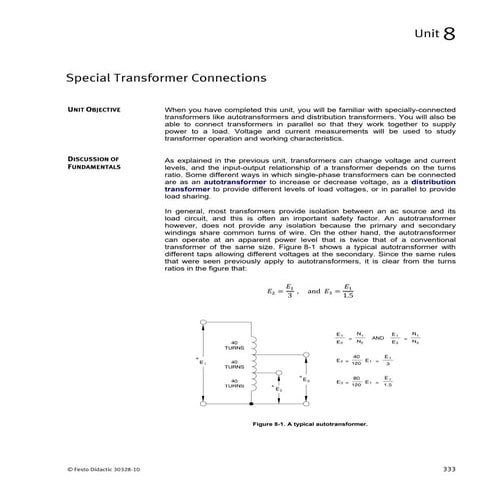 Power Circuits and Transforers-Unit 8 Labvolt Student Manual