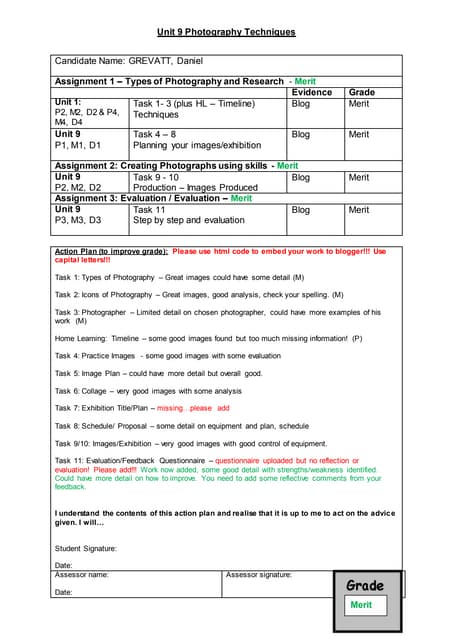 Wood unit 9 assignment 1 marking sheet | PDF