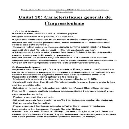 Unitat 30  CaracteríStiques Generals De L Impressionisme