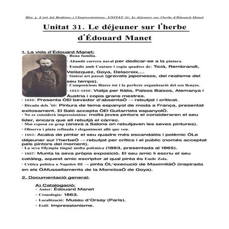 Unitat 31  Le DéJeuner Sur Lherbe De éDouard Manet