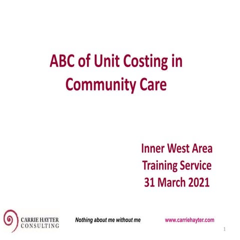ABC of Unit Costing in Community Care