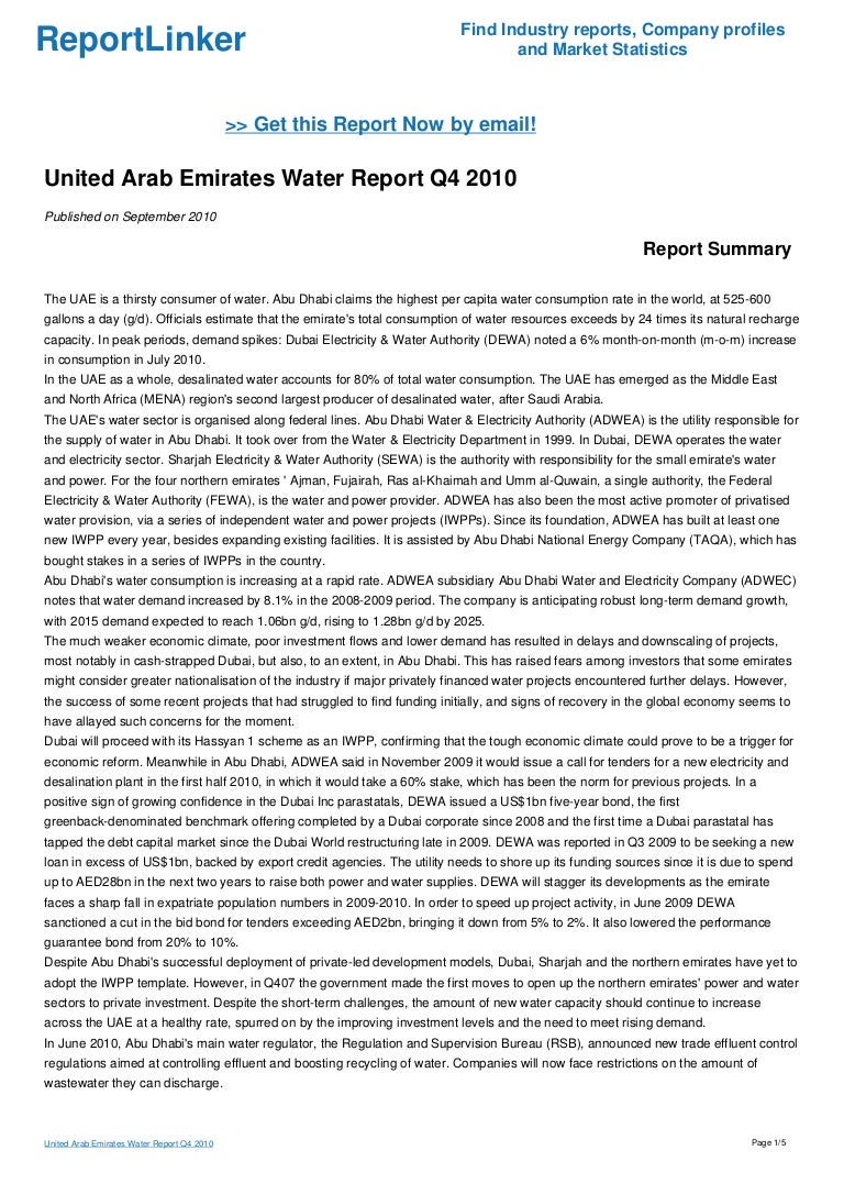 United Arab Emirates Water Report Q4 2010