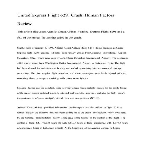 United express flight 6291 crash: Human Factors Review