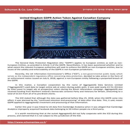 United Kingdom GDPR Action Taken Against Canadian Company