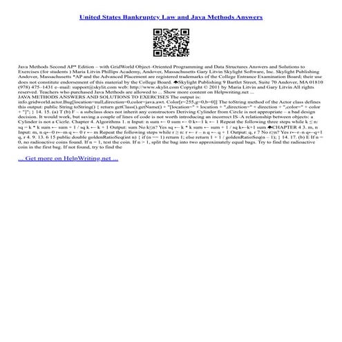 United States Bankruptcy Law And Java Methods Answers