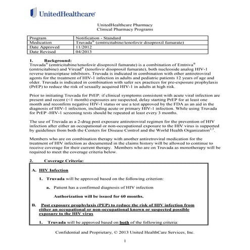 UnitedHealthcare Criteria for Truvada Coverage