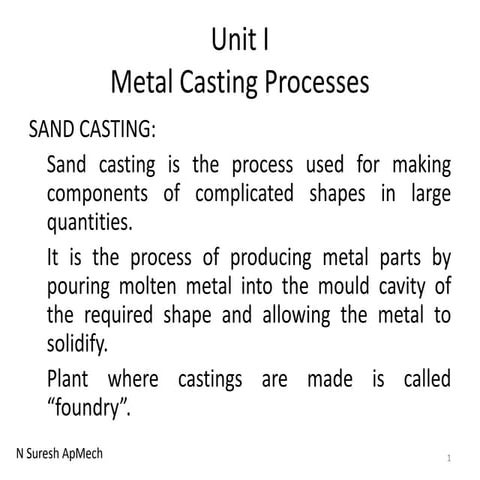 Manufacturing Technology Unit I - R2017 Anna University Syllabus