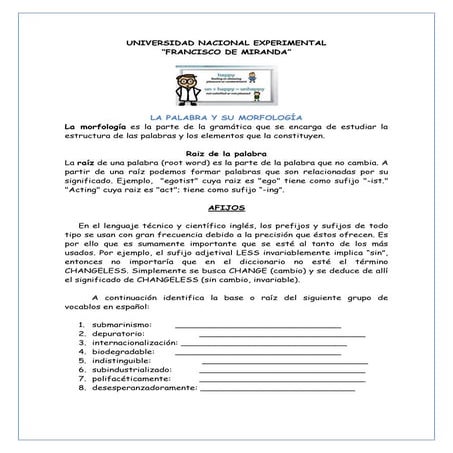 Unit I. La palabra y su morfología