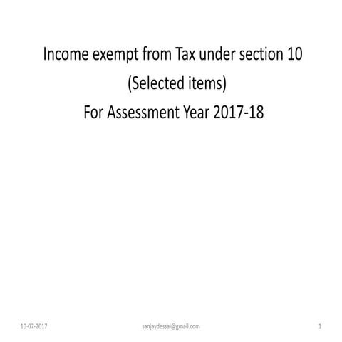 Income exempted under section 10 of Income tax Act 1961 for assessment year 2...