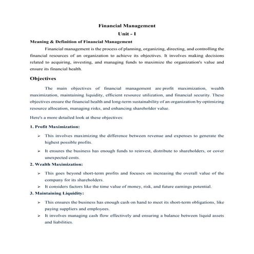Financial Management topics covers theoretical part of functions and roles.