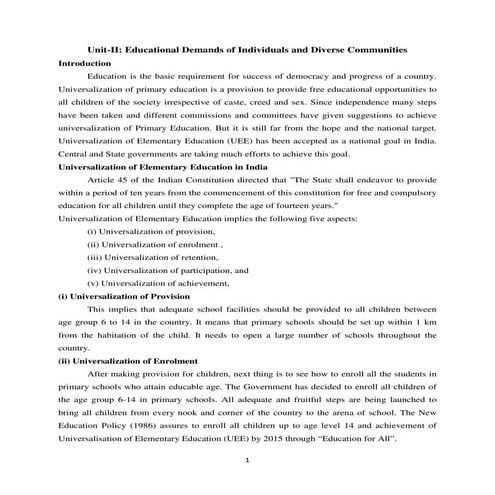 Unit 2 Educational Demands of Individuals and Diverse Communities