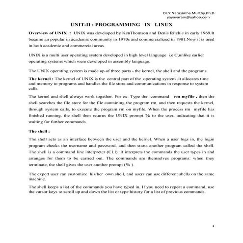 UNIT II-Programming in Linux | DOCX | Computing | Technology & Computing