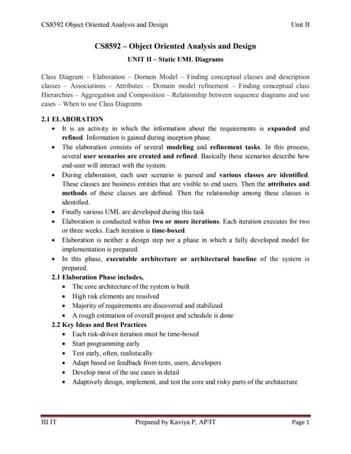 CS8592 Object Oriented Analysis & Design - UNIT II