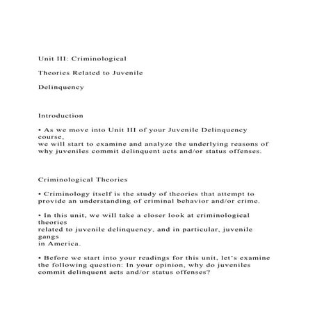 Unit III Criminological Theories Related to Juvenile .docx